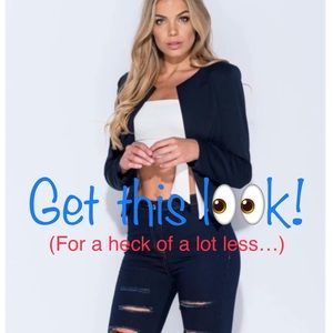 Boss B navy zip up collarless blazer